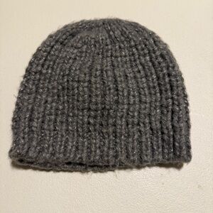 Anthropologie Pins & Needles Grey Chunky Cable Knit Beanie Metallic Thread OS